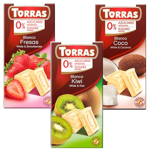 Torras weiße Schokolade zuckerfrei 5x 75g Probierset Erdbeere, Kiwi, Kokos von Sternfabrik