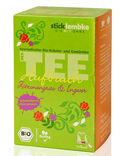 Ayurvedischer Bio Kräuter- und Gewürztee Aufbruch - Zitronengras & Ingwer, 18 x 2 g , Bio von Stick Lembke