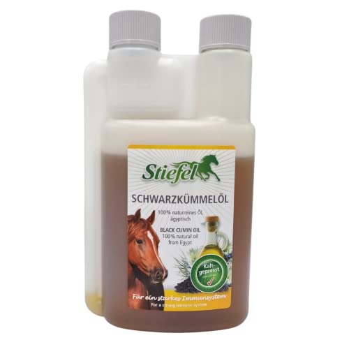 Stiefel Schwarzkümmelöl für Pferde, 100% naturreines Öl, kaltgepresst, zur Unterstützung für Haut, Fell, Atemwege, Immunsystem & Verdauung, Dosierflasche, 250 ml von Stiefel