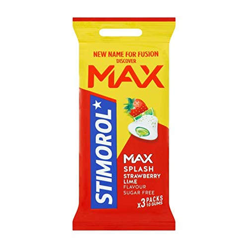 Erdbeerkalk Zuckerfreier Kaugummi | Stimorol | Max Splash Erdbeer Limettengeschmack Zuckerfrei 3 x 22g | Gesamtgewicht 66 Gramm von Stimorol