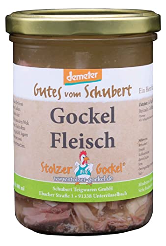 Demeter Gockelfleisch im Glas 400ml - Ideal für raffinierte Salate, Soßen und vieles mehr... - Hausgemacht vom fränkischen BIO-Familienbetrieb von Stolzer Gockel