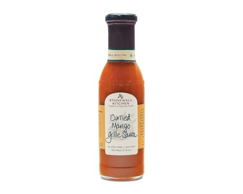 Stonewall Kitchen Curried Mango Grille Sauce, 330 ml – Leicht scharfe, exotisch-fruchtige BBQ-Sauce mit Curry und Mango, ideal zu Hähnchen und Reis von Stonewall Kitchen