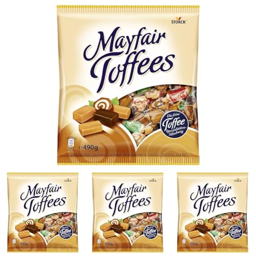 Storck Mayfair Toffees – 1 x 490g – Karamell Toffee-Bonbon-Mischung mit verschiedenen Geschmacksrichtungen (Packung mit 4) von Storck