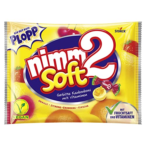 nimm2 Soft – 1 x 800g Großpackung – Gefüllte Kaubonbons in vier Sorten mit Fruchtsaft und Vitaminen von nimm2 soft
