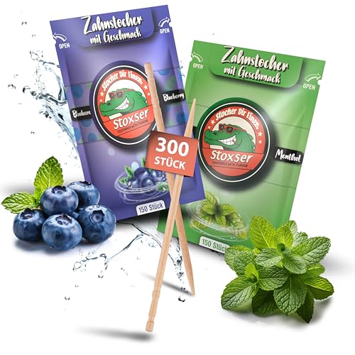 Stoxser 300x Zahnstocher mit Geschmack 2er Pack Geschmacksrevolution Zahnstocher Geschmack Kein Kaugummi Unterstützend zu Zahnpasta Zahnseide Zuckerfrei (300 Stück, Blaubeere und Mint/Menthol) von Stoxser