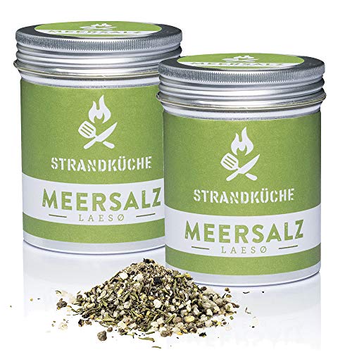 Strandküche Laesø Meersalz Gewürzmischung 2x60 g I Bio Kräutersalz Meersalz grob & fein mit Thymian Rohrzucker Pfeffer I Vielseitiges Bio Gewürzsalz ohne Zusätze für einen harmonischen Geschmack von Strandküche