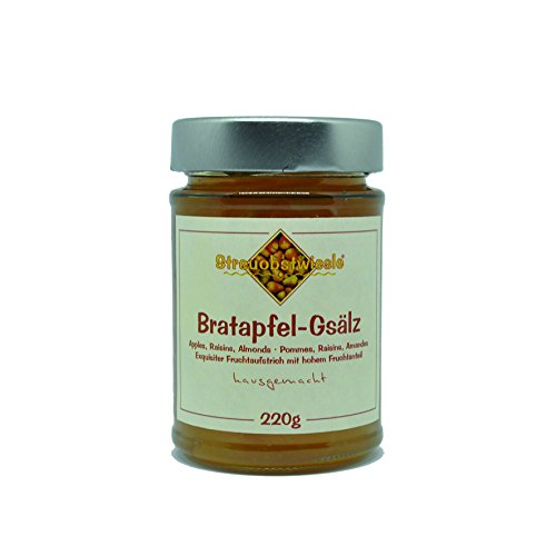 Streuobstwiesle Bratapfel-Gsälz - 220 g - Exquisiter Bratapfel Fruchtaufstrich - Marmelade, Konfitüre - mit Sultaninen und Mandeln und hohem Fruchtanteil von Streuobstwiesle