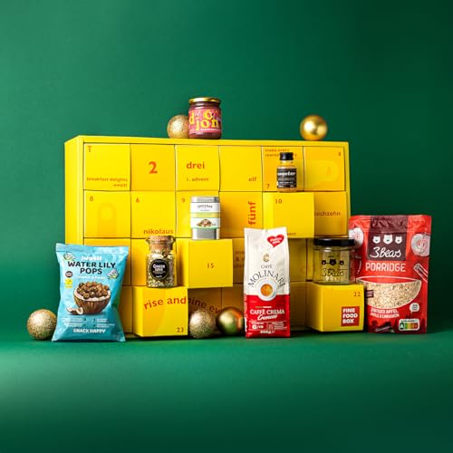 Frühstück Adventskalender 2024 | 24 Premium Frühstücksprodukte in diesem Weihnachtskalender | Hochwertige Brotaufstriche, Toppings und weitere Leckereien | Adventskalender Geschenkidee von SubCom Solutions GmbH