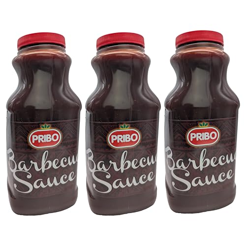 BARBECUE -BBQ-Sauce-Soße 3x 2400ml | Tex-Mex Sauce | handliche Plastikflasche | einfache Dosierung Lagerung | kräftige Grill-Sauce von PRIBO | für Spareribs Pulled Pork Bratwurst Lachs von Sucelos