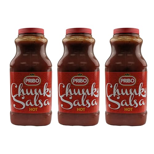 CHUNKY SALSA Sauce-Soße 3x 2400ml | Tex-Mex Sauce | handliche Plastikflasche | einfache Dosierung Lagerung | hot | scharfe Tomatensauce von PRIBO | für Tacos Hot-Dogs Burger Fisch von Sucelos