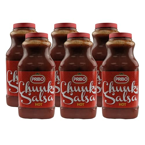 CHUNKY SALSA Sauce-Soße 6x 2400ml | Tex-Mex Sauce | handliche Plastikflasche | einfache Dosierung Lagerung | hot | scharfe Tomatensauce von PRIBO | für Tacos Hot-Dogs Burger Fisch von Sucelos