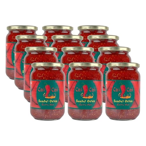 SAMBAL OELEK 12x 720ml | Chili Paste | Würzpaste feurig | extra scharf | extra hot | von CHI-CHI | aus roten Pfefferschoten - Pfefferonen | für asiatische Fleisch-und Geflügelgerichte von Sucelos