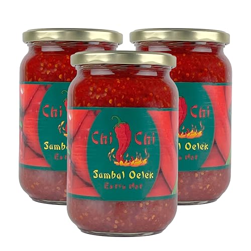 SAMBAL OELEK 3x 720ml | Chili Paste | Würzpaste feurig | extra scharf | extra hot | von CHI-CHI | aus roten Pfefferschoten - Pfefferonen | für asiatische Fleisch-und Geflügelgerichte von Sucelos