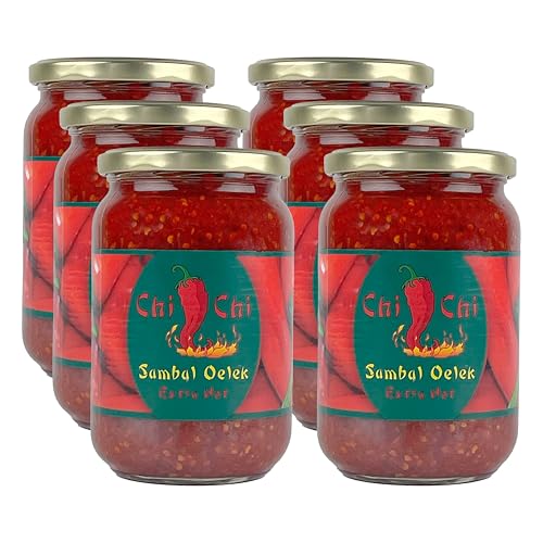 SAMBAL OELEK 6x 720ml | Chili Paste | Würzpaste feurig | extra scharf | extra hot | von CHI-CHI | aus roten Pfefferschoten - Pfefferonen | für asiatische Fleisch-und Geflügelgerichte von Sucelos