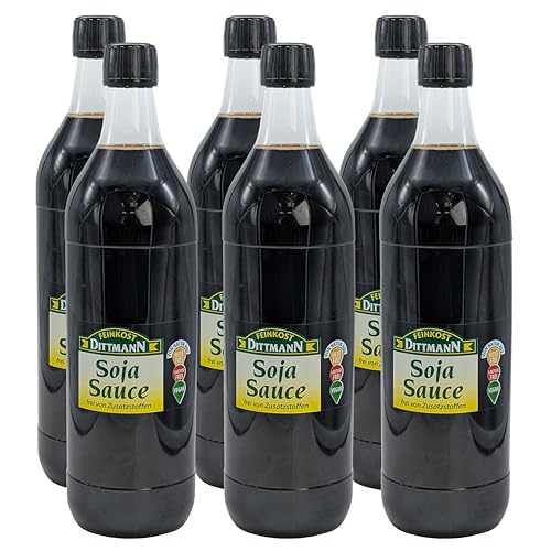 SOJA SAUCE 6x 1L PET-Flasche | Soja-Soße | soy sauce | von FEINKOST DITTMAN | natürliche Zutaten | für die heimische und asiatische Küche von Sucelos