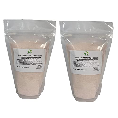 SudoreWell® 2 x Rosa Steinsalz Speisesalz aus der Salt Range Pakistan - 100% natürliches Kristallsalz Körnung: Fine 0,5-1 mm 1,0 kg von SudoreWell