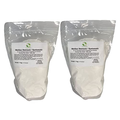 SudoreWell® 2 x Weißes Steinsalz Speisesalz aus der Salt Range Pakistan - 100% natürliches Kristallsalz Körnung: Fine/Powder, 1,0 kg von SudoreWell