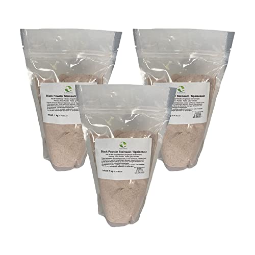 SudoreWell® 3 x Black Powder Steinsalz Speisesalz aus der Salt Range Pakistan - 100% natürliches Kristallsalz Körnung: Fine/Powder, 1,0 kg von SudoreWell