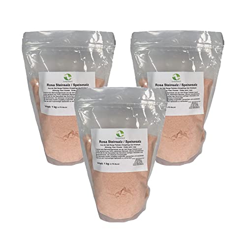 SudoreWell® 3 x Rosa Steinsalz Speisesalz aus der Salt Range Pakistan - 100% natürliches Kristallsalz Körnung: Fine/Powder, 1,0 kg von SudoreWell