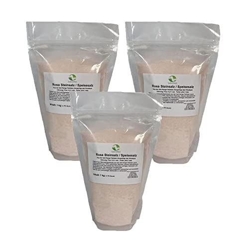 SudoreWell® 3 x Rosa Steinsalz Speisesalz aus der Salt Range Pakistan - 100% natürliches Kristallsalz Körnung: Fine 0,5-1 mm 1,0 kg von SudoreWell