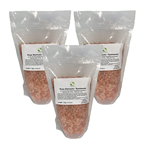 SudoreWell® 3 x Rosa Steinsalz Speisesalz aus der Salt Range Pakistan - 100% natürliches Kristallsalz Körnung: Grob 2-5 mm, 1,0 kg von SudoreWell