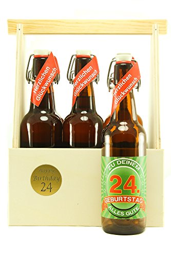 Bier Geschenk 6 er Holz Träger mit 6 Fl. Bier 24. Geburtstag von Axppin