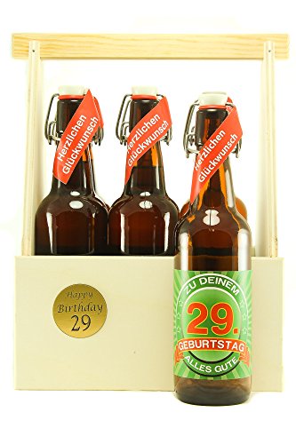 Bier Geschenk 6 er Holz Träger mit 6 Fl. Bier 29. Geburtstag von Geakv