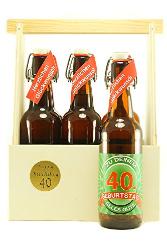 Bier Geschenk 6 er Holz Träger mit 6 Fl. Bier 40. Geburtstag von SünGross