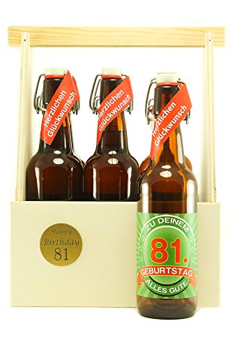 Bier Geschenk 6 er Holz Träger mit 6 Fl. Bier 81. Geburtstag von SünGross