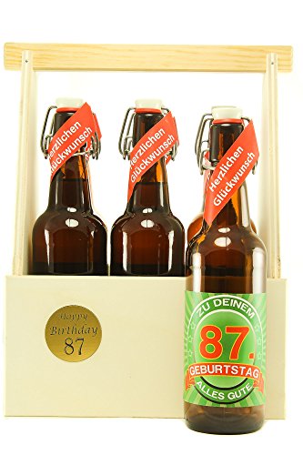 Bier Geschenk 6 er Holz Träger mit 6 Fl. Bier 87. Geburtstag von Axppin