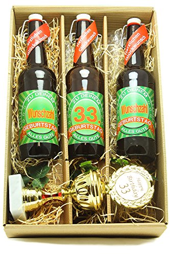 Bier Geschenk Präsentkarton mit Bier und Pokal 33. Geburtstag von SünGross