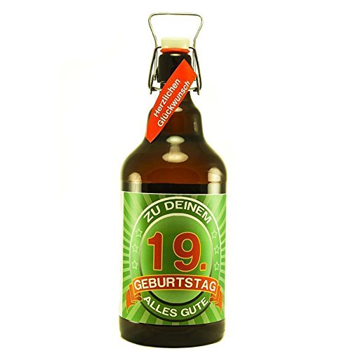 Bier Geschenk zum 19.Geburtstag Geburtstagsgeschenk neunzehnter Geburtstag XXL 2 Liter Riesenbierflasche zum 19. Geburtstag von SünGross