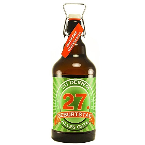 Bier Geschenk zum 27.Geburtstag Geburtstagsgeschenk siebenundzwanzigster Geburtstag XXL 2 Liter Riesenbierflasche zum 27. Geburtstag von SünGross