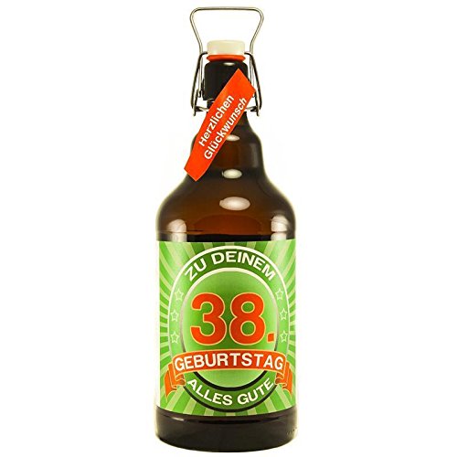 Bier Geschenk zum 38.Geburtstag Geburtstagsgeschenk achtunddreißigster Geburtstag XXL 2 Liter Riesenbierflasche zum 38. Geburtstag von SünGross