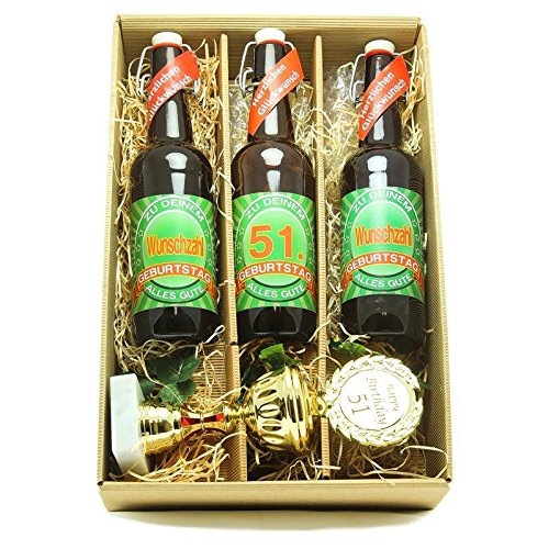 Bier Geschenk zum 51.Geburtstag Geburtstagsgeschenk einundfünfzigster Geburtstag Präsentkarton mit Bier und Pokal zum 51. Geburtstag von SünGross