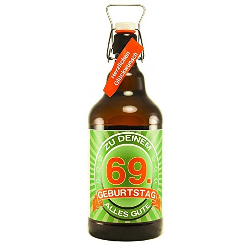 Bier Geschenk zum 69.Geburtstag Geburtstagsgeschenk neunundsechszigster Geburtstag XXL 2 Liter Riesenbierflasche zum 69. Geburtstag von SünGross