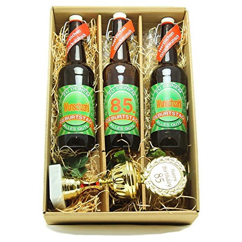 Bier Geschenk zum 85.Geburtstag Geburtstagsgeschenk fünfundachtzigster Geburtstag Präsentkarton mit Bier und Pokal zum 85. Geburtstag von SünGross