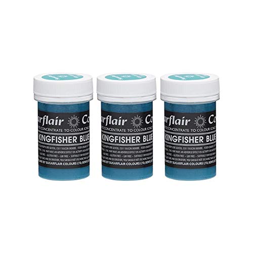 3 x Sugarflair KINGFISHER BLUE Pastel Edible Food Cake Icing Colour Paste 25g von Sugarflair Colours