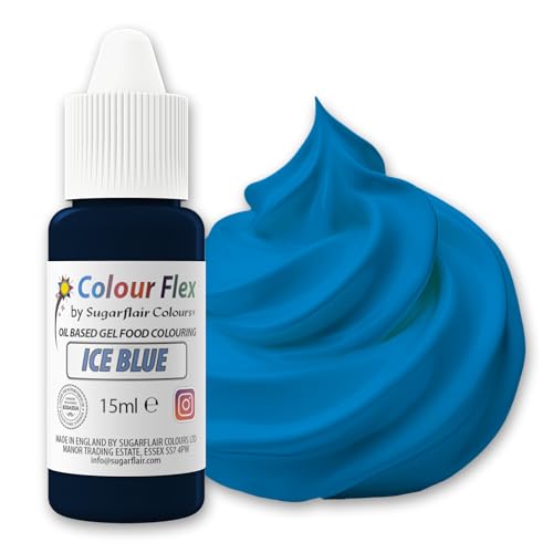 Colour Flex Lebensmittelfarbgel auf Ölbasis, Eisblau, zum Färben von fettreichen Lebensmitteln, Buttercreme, Schokolade, Teigen, Fondant, Zuckerguss und mehr, 15 ml von Sugarflair Colours