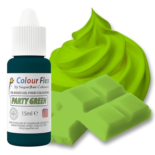 Colour Flex Party Green Ölbasiertes Lebensmittelfarbgel zum Färben von fettreichen Lebensmitteln, Buttercreme, Schokolade, Teigen, Fondant, Zuckerguss und mehr, 15 ml von Sugarflair Colours