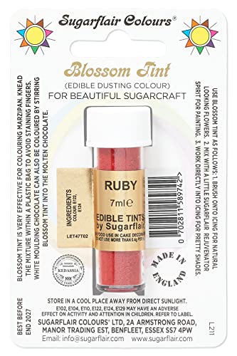 Sugarflair Blossom Tint Dusting Lebensmittelfarbe Pulver Ruby - Lebensmittel Farbe Pulver zur Dekorationen Farbzuckerpaste, Fondant, Zuckerguss, Schokolade, Buttercreme, Macarons - 7ml von Sugarflair Colours