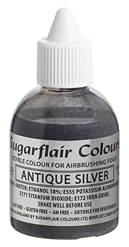 Sugarflair Airbrush Colouring Lebensmittelfarbe Antique Silver - Essbare Lebensmittel Farbe Flüssig, Airbrush-Farbe für Kuchen, Cupcakes, Zuckerguss und Kuchendekorationen - 60ml von Sugarflair Colours