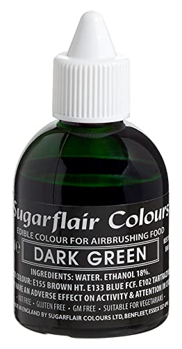 Sugarflair Airbrush Colouring Lebensmittelfarbe Dark Green - Essbare Lebensmittel Farbe Flüssig, Airbrush-Farbe für Kuchen, Cupcakes, Zuckerguss und Kuchendekorationen - 60ml von Sugarflair Colours