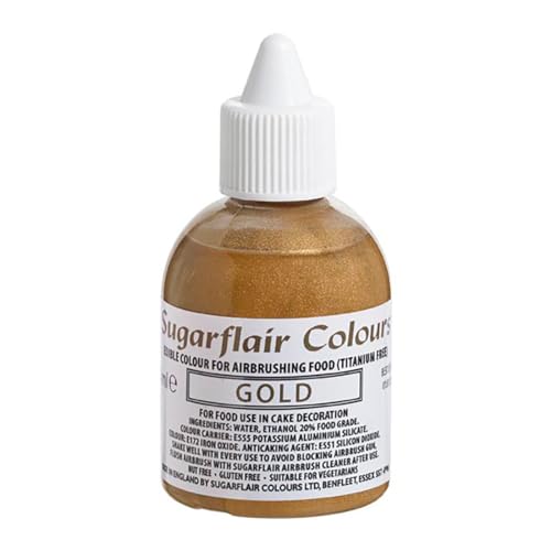 Sugarflair Airbrush Colouring Lebensmittelfarbe Gold - Essbare Lebensmittel Farbe Flüssig, Airbrush-Farbe für Kuchen, Cupcakes, Zuckerguss und Kuchendekorationen - 60ml von Sugarflair Colours