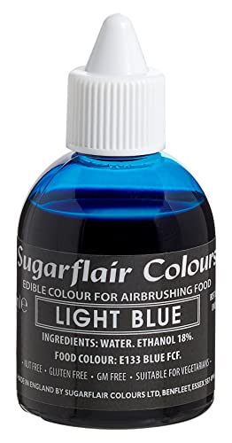 Sugarflair Airbrush Colouring Lebensmittelfarbe Light Blue - Essbare Lebensmittel Farbe Flüssig, Airbrush-Farbe für Kuchen, Cupcakes, Zuckerguss und Kuchendekorationen - 60ml von Sugarflair Colours