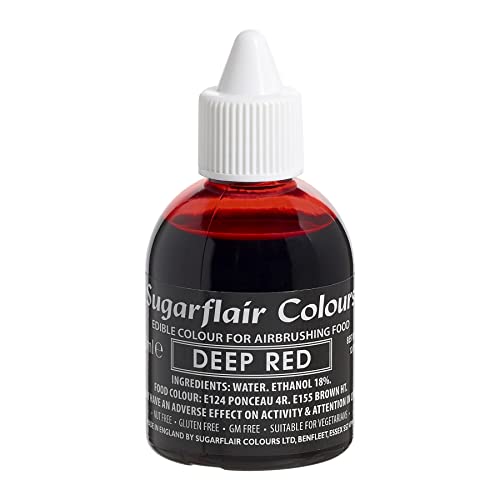 Sugarflair Airbrush Colouring Lebensmittelfarbe Deep Red - Essbare Lebensmittel Farbe Flüssig, Airbrush-Farbe für Kuchen, Cupcakes, Zuckerguss und Kuchendekorationen - 60ml von Sugarflair Colours