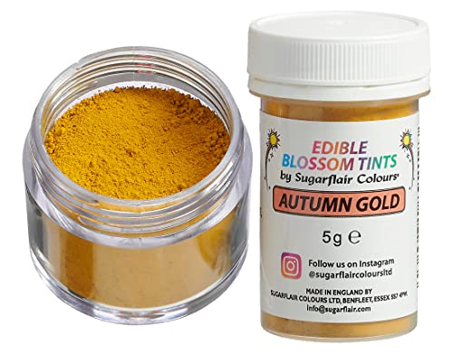 Sugarflair Blossom Tint Dust Lebensmittelfarbe Pulver Autumn Gold - Lebensmittel Farbe Pulver für Kuchenoberflächen, Zuckerpaste, Fondant, Zuckerguss, Schokolade, Buttercreme, Macarons und mehr - 5g von Sugarflair Colours