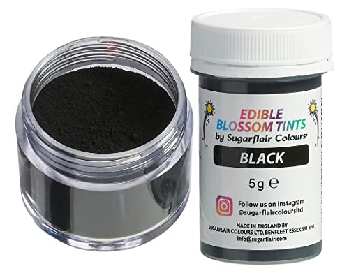 Sugarflair Blossom Tint Dust Lebensmittelfarbe Pulver Black - Lebensmittel Farbe Pulver für Kuchenoberflächen, Zuckerpaste, Fondant, Zuckerguss, Schokolade, Buttercreme, Macarons und mehr - 5g von Sugarflair Colours