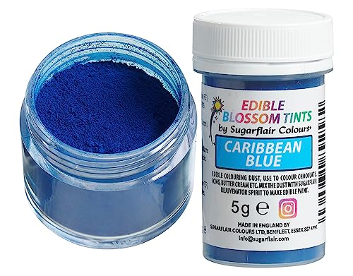 Sugarflair Blossom Tint Dust Lebensmittelfarbe Pulver Caribbean Blue - Lebensmittel Farbe Pulver für Kuchenoberflächen, Zuckerpaste, Fondant, Zuckerguss, Schokolade, Buttercreme, Macarons und mehr - 5g von Sugarflair Colours