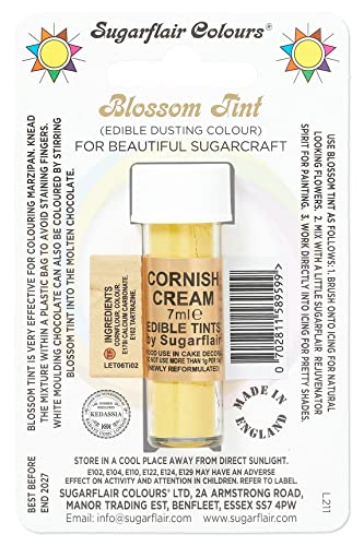 Sugarflair Blossom Tint Dust Lebensmittelfarbe Pulver Cornish Cream - Lebensmittel Farbe Pulver zur Dekorationen Farbzuckerpaste, Fondant, Zuckerguss, Schokolade, Buttercreme, Macarons - 7ml von Sugarflair Colours